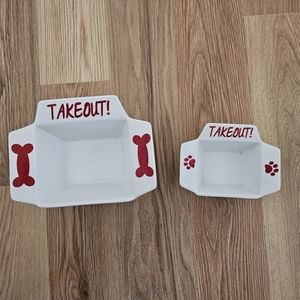 2 ceramic dog or cat food dishes